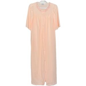 Vintage Lorraine Peach Nylon Lace Trim Nightgown Button Front Size M